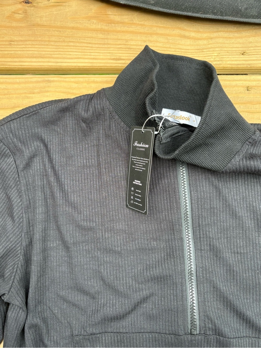 Women’s L Black Ribbed 2-Piece Jogger Set Half-Zip Pullover NWT - Picture 5 of 7